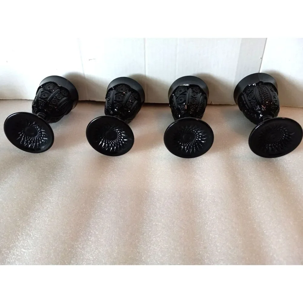 Vintage 1975 Set of 4 Tiara Exclusives Black Monarch Goblets by Indiana Glass